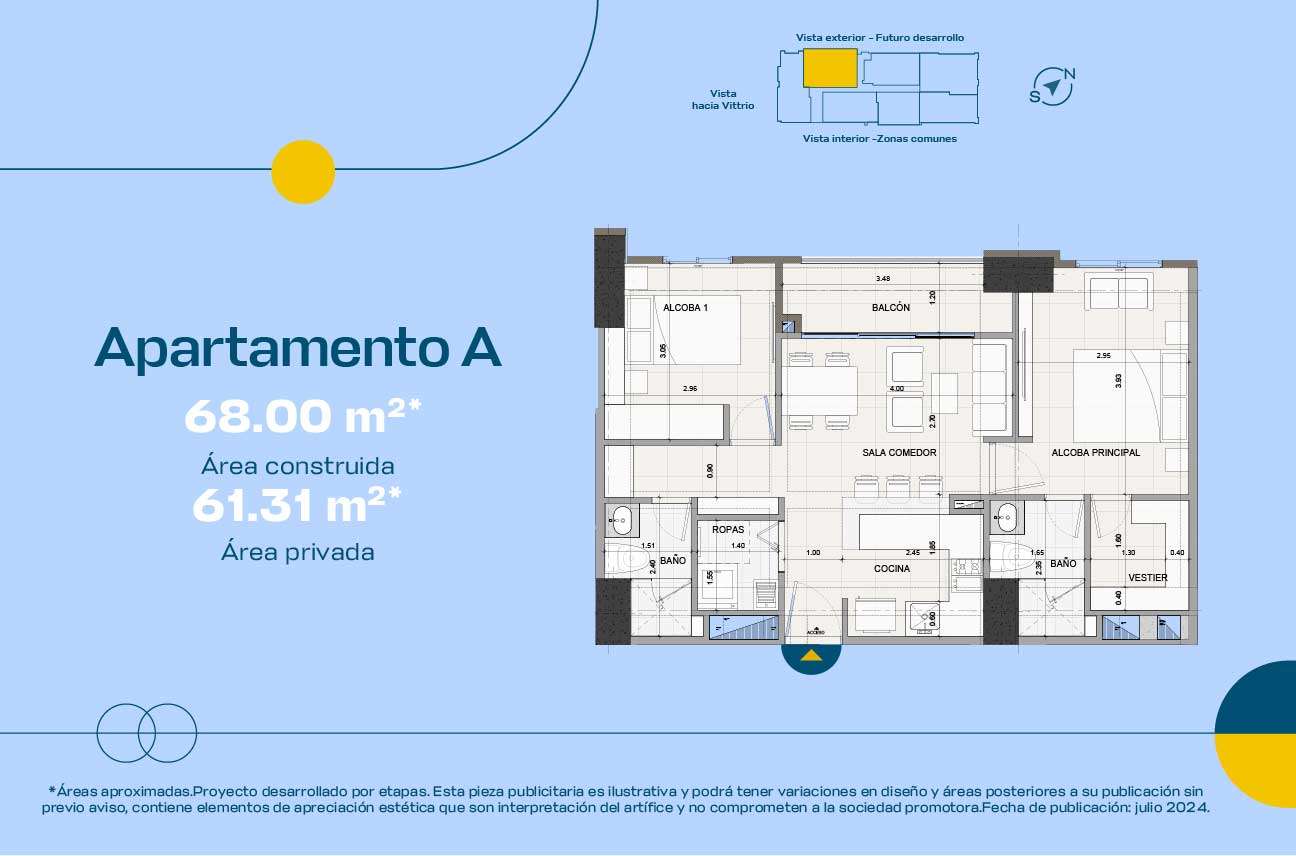 Plano apartamento tipo A 68 m²