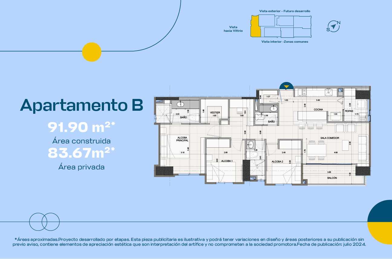 Plano apartamento tipo B 91.90m²