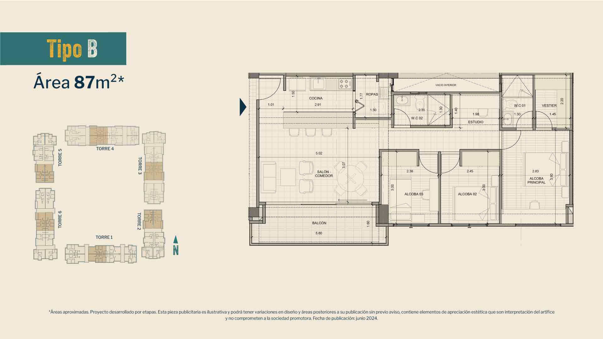 Plano apartamento tipo A 87m²