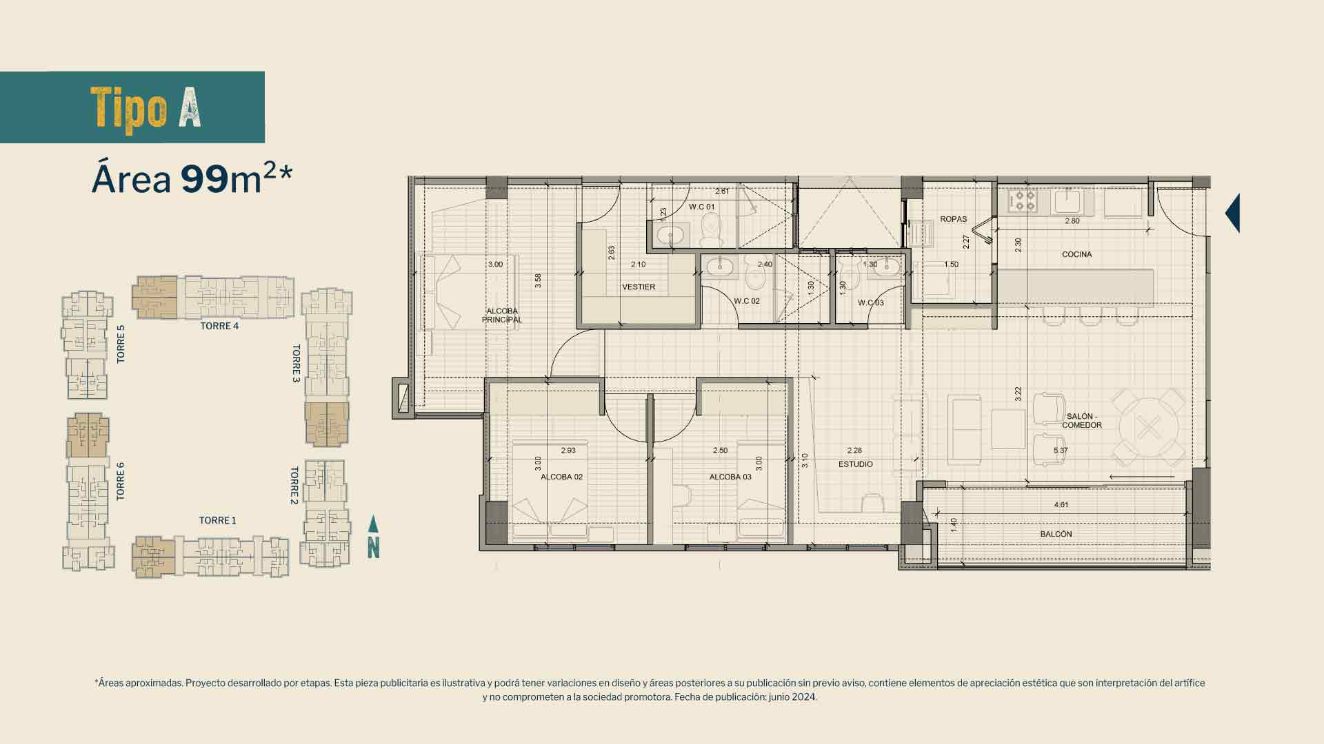 Plano apartamento tipo A 99m2
